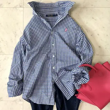 새상품급 랄프 로렌 셔츠 깅엄 체크 포니 자수 블라우스 면