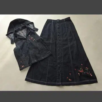ketty 케티 블랙 데님 셋업 원피스 자수 후드티