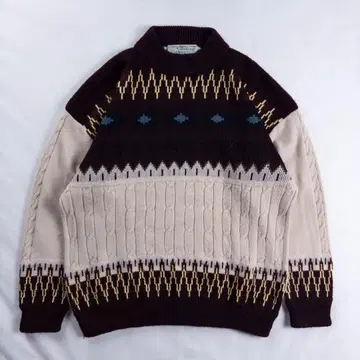 빈티지 구제 의류 80s 모크넥 입체 네이티브 기하학 케이블 니트