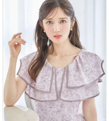 백 레이스업 파이핑 빅 칼라 플라워 프린트 머메이드 원피스