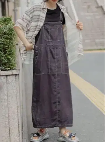 FINE 린넨 스티치 오버롤 스커트