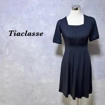 Tiaclasse 원피스 스퀘어넥 허리 리본 블랙 M 4592