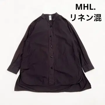 새상품급 MHL 코튼 린넨 밴드 카라 긴팔 셔츠 브라운 0