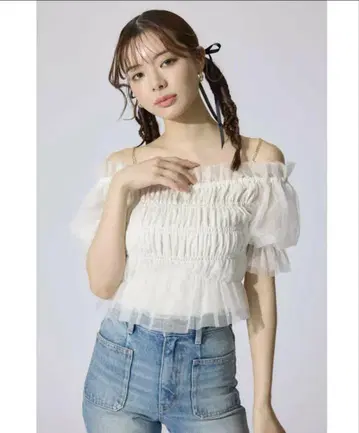 rienda 시어 오프숄더 숏 슬리브 블라우스