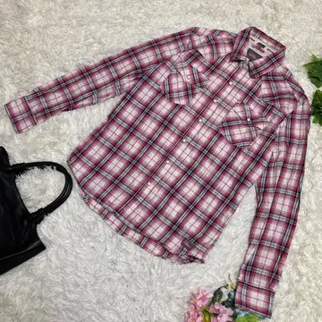 90s 디키즈 플란넬 셔츠 체크 빨흰 핑크 로고 남성용 M 사이즈