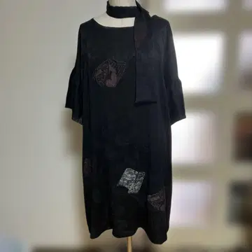 기모노 리메이크 실크 블랙 겉옷에서 튜닉 원피스