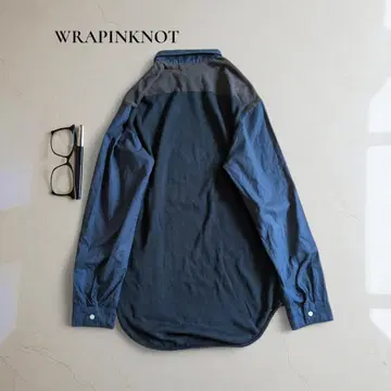 원피스풍 [ WRAPINKNOT ] L 사이즈 코튼 x 니트 절개 셔츠