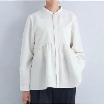 24aw 그린 라벨 워셔블 스탠드 카라 티어드 블라우스 화이트 긴팔