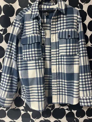 H&M 블루 화이트 체크 플란넬 긴팔 셔츠