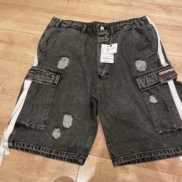 OVERPRINT XL 블랙 카고 팬츠 데미지 가공