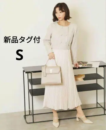 새상품 BIBIEST 바이컬러 플리츠 원피스 베이지 S