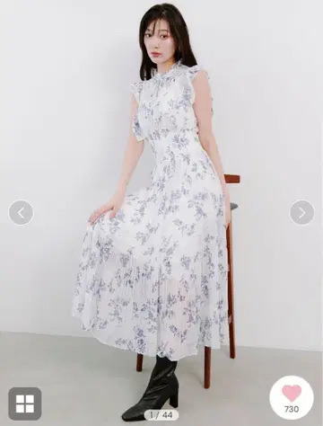 [snidel] 프린트 플리츠 셔링 원피스