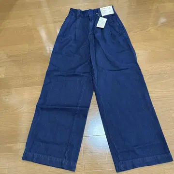 데님 턱 와이드 팬츠 S 다크 네이비