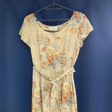 SANYO 플라워 프린트 반팔 롱 원피스 세일 특가 꽃무늬 레트로풍