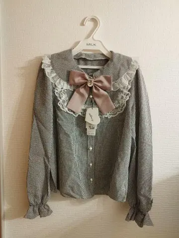 Ank Rouge 리본 포함 체크 블라우스 미사용 새상품 M 블랙