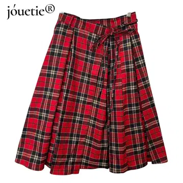 jouetie (쥬에티) 체크 무늬 랩 플리츠 스커트/레드