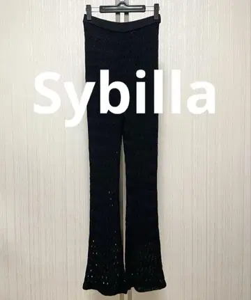 새상품급 Sybilla 시빌라 니트 팬츠 열쇠뜨기 블랙 레이어드
