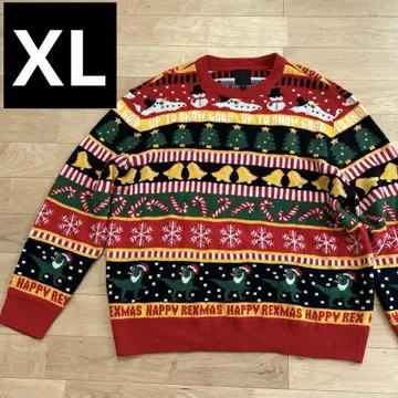 H&M 크리스마스 패턴 스웨터 XL 공룡 눈사람 벨 빨간색
