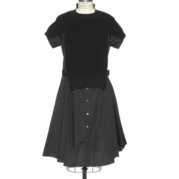 sacai 사카이 코튼 니트 절개 원피스 블랙 반팔