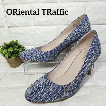 새상품급 Oriental traffic 트위드 힐 펌프스 블루 파랑