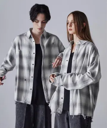 [ CLEL ] 빈티지 디자인 데미지 체크 셔츠