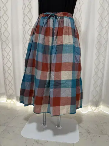 멀티 컬러 체크 무늬 롱 스커트 약 75cm