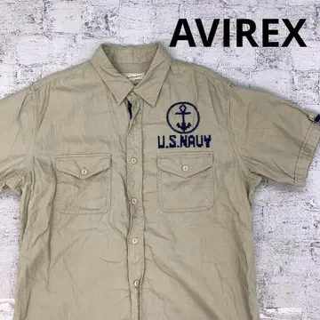 AVIREX 아비렉스 자수 US NAVY 반팔 셔츠 베이지 XL
