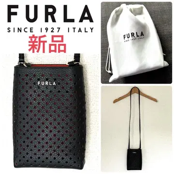 새상품 FURLA 2way 스마트폰 숄더 천연 가죽 경량 블랙 훌라