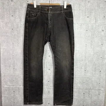 1598 피노레 PINORE 비쥬 장식 다크 그레이 데님 팬츠 38