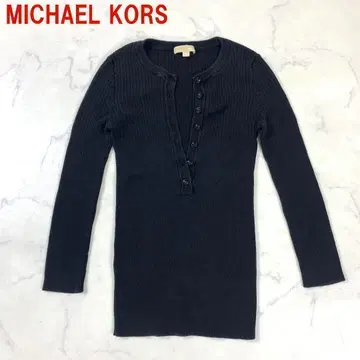 A53 마이클코어스 긴팔 티셔츠 헨리넥 면 리브 블랙 P0