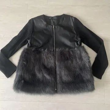 나르시스 가죽 인조 모피 자켓 블랙 x 차콜 그레이
