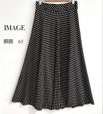 IMAGE 이마쥬 롱 스커트 플레어 스커트 도트 무늬 블랙 A라인 도트