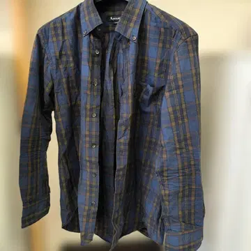 Aquascutum 긴팔 셔츠 L 사이즈 네이비와 브라운 체크