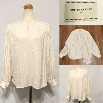 UNITED ARROWS 유나이티드 애로우즈 개더 자수 블라우스 노카라