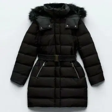 새상품 ZARA 인조 모피 후디드 다운 퍼프 자켓 코트 벨트