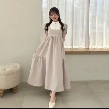 안미르 피코 레이스 옷깃 플레어 원피스 핑크 AnMILLE