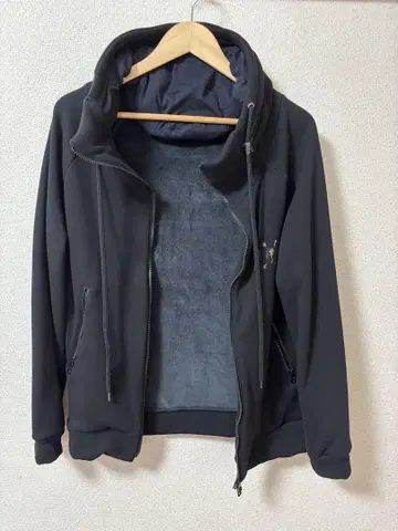 블랙 플리스 후드티 풀 집업 ROEN