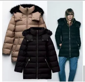 ZARA 자라 세미롱 다운 자켓 후드 XL 블랙
