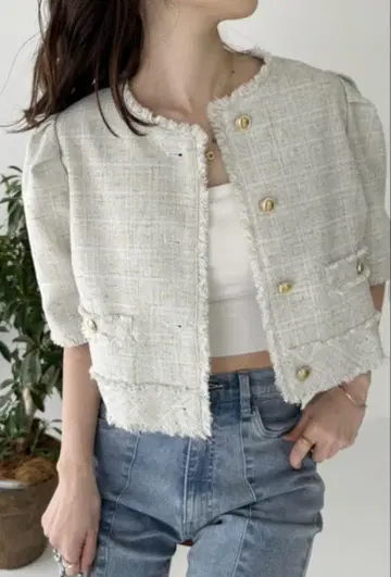 NICE CLAUP 트위드 자켓 반팔 민트 그린