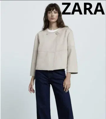 ZARA 페이크 스웨이드 자켓 베이지 S 노카라 가을/겨울