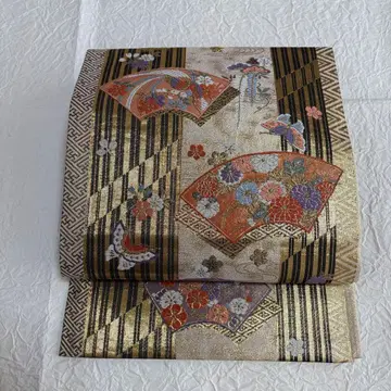 순수 실크 후쿠로 오비 부채 문양에 나비 호몬기츠케사게 후리소데 등에