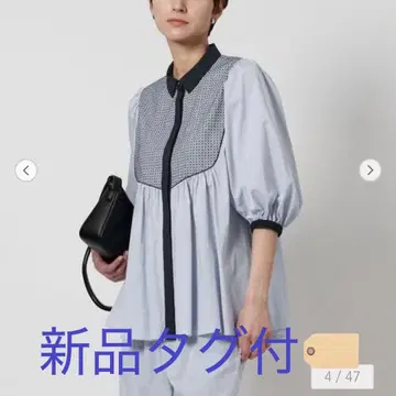 [ 새상품 ] 자수 숏 슬리브 블라우스 유나이티드 애로우즈