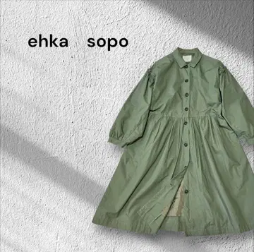 ehka sopo 롱 원피스 코트 올리브 그린 코튼