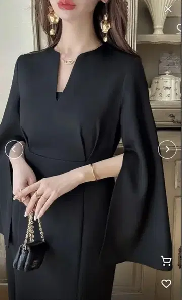 메이루 머메이드 원피스 플레어 슬리브 롱 원피스 블랙