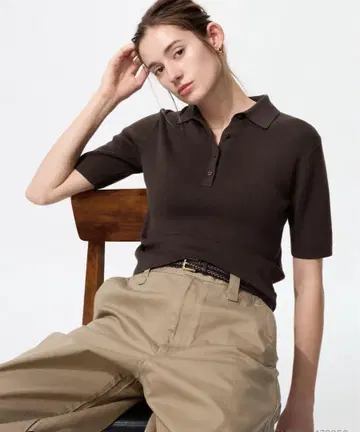 UNIQLO 폴로 스웨터 반팔 S 다크 브라운