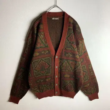 니트 가디건 민족 패턴 올 패턴 보르도 한국제 캐주얼 멋진 구제 의류