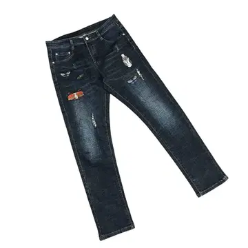 4 상태 UABONI 데님 팬츠 다크 네이비 곤충 자수 W31 상당