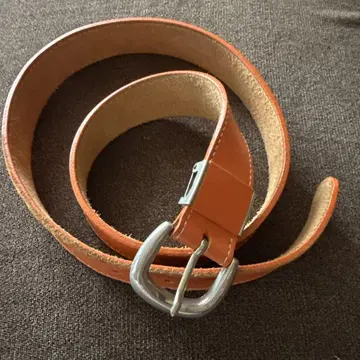 오렌지 가죽 벨트 실버 버클 85cm