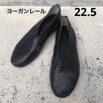 요건 레일 블랙 뜨개질 가죽 플랫슈즈