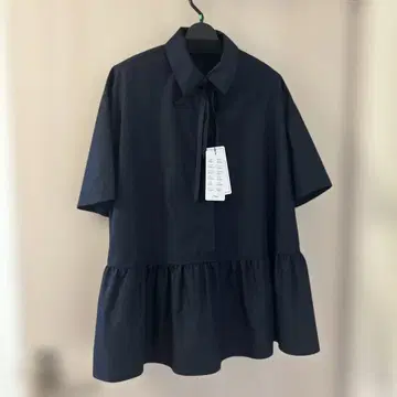 ALEGRE 페플럼 개더 블라우스 네이비